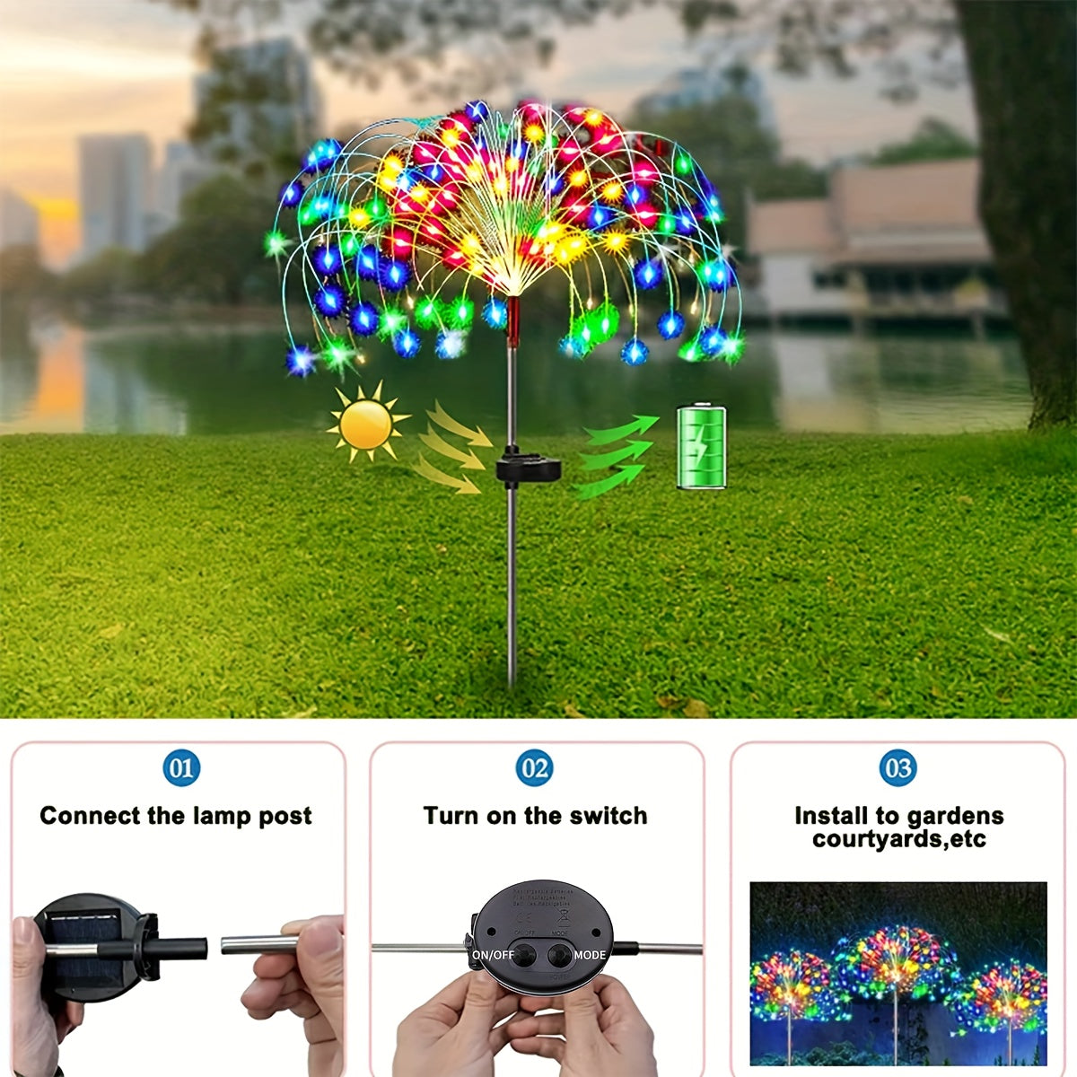 420LED Solar Garden Lights Solar Firework Lights, 8Mode Lighting Solar Lights Outdoor Waterproof For Garden Patio Walkway Pathway Party Wedding Decorative 360/200/60LED