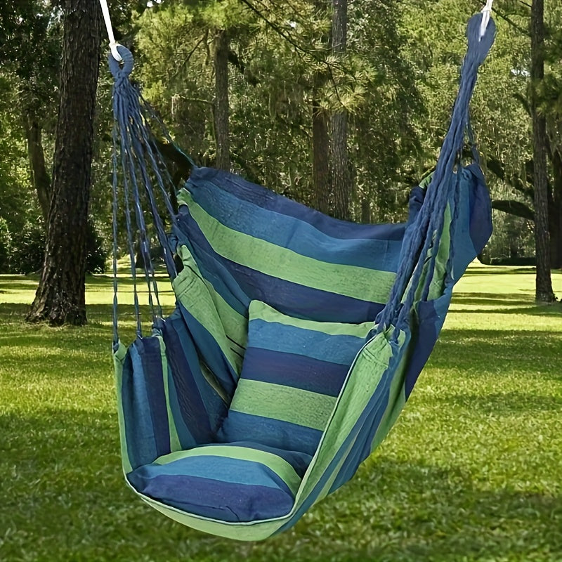 1pc Outdoor Hammock Chair, Canvas Leisure Swing Hanging Chair, With Pillow And Cushion, Indoor Outdoor Hammock, Garden Leisure Furniture Hammocks, Perfect For Outdoor, Home, Bedroom, Yard, Camping