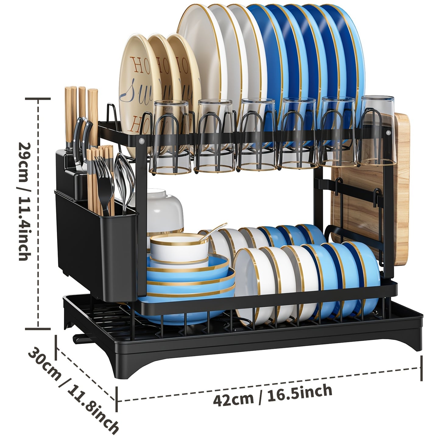 1 Set Dish Rack, 2 Tier Dish Drying Rack, Rustproof Kitchen Dish Drying Rack With Drainboard And Utensil Holder For Kitchen Countertop, Kitchen Accessories