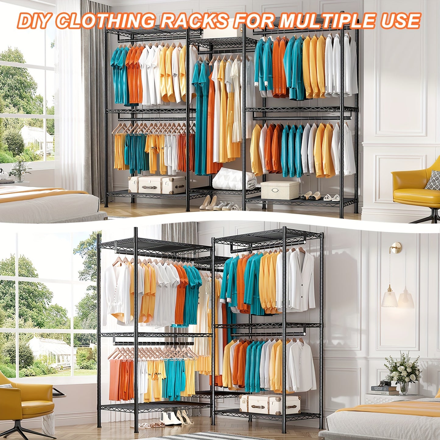 1pc Heavy Duty Clothing Rack, Metal Garment Rack, Free Standing Wardrobe Closet, 77" H*75" W*17.8" D, Essential Bedroom Furniture