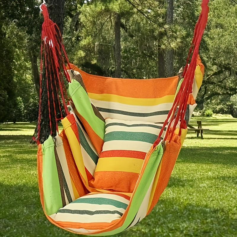 1pc Outdoor Hammock Chair, Canvas Leisure Swing Hanging Chair, With Pillow And Cushion, Indoor Outdoor Hammock, Garden Leisure Furniture Hammocks, Perfect For Outdoor, Home, Bedroom, Yard, Camping