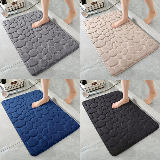 1pc Soft and Comfortable Memory Foam Bath Rug with Cobblestone Embossment - Rapid Water Absorbent and Washable - Non-Slip - Perfect for Shower Room and Bathroom Accessories, Bathroom decorations, kitchen Area Rugs, bedrooom, Bathroom Accessories