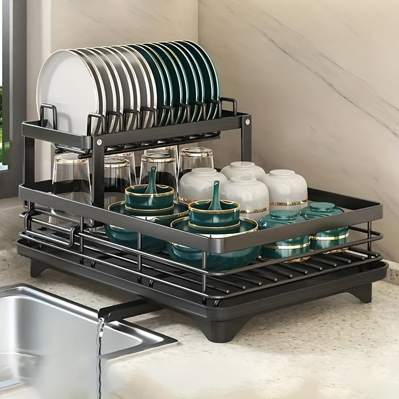 1pc Dish Rack, Countertop Single Layer Dish Drying Rack With Drain Tray, Multifunctional Durable Dish Storage Organizer, For Kitchen Countertop, Kitchen Organizers And Storage, Kitchen Accessories