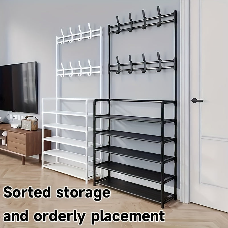 1pc 4/5 Layer 23in Carbon Steel Coat Rack, Multipurpose Coat Hanger And Shoe Shelf, Black/white, Self Assembly Required