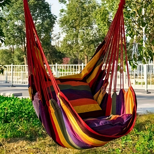 1pc Outdoor Hammock Chair, Canvas Leisure Swing Hanging Chair, With Pillow And Cushion, Indoor Outdoor Hammock, Garden Leisure Furniture Hammocks, Perfect For Outdoor, Home, Bedroom, Yard, Camping