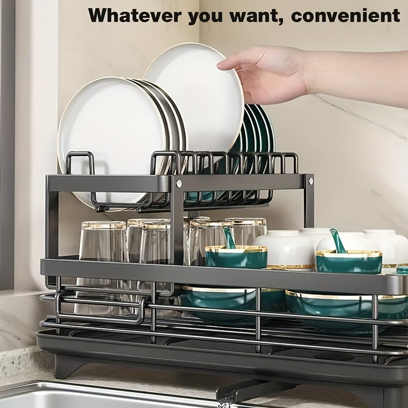 1pc Dish Rack, Countertop Single Layer Dish Drying Rack With Drain Tray, Multifunctional Durable Dish Storage Organizer, For Kitchen Countertop, Kitchen Organizers And Storage, Kitchen Accessories